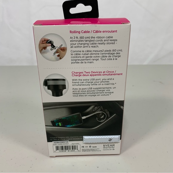 Aluratek Lightning Rolling Ribbon Cable Car Charger w/ USB Charging Cable BNIB - Picture 2 of 6